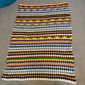 Vintage Crochet Afghan Striped Multicolor Blanket